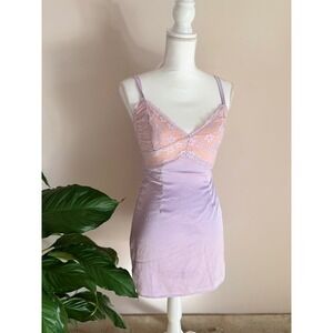 More To Come Jessica Mini Dress Purple Satin Lace Bodice XXS NWT